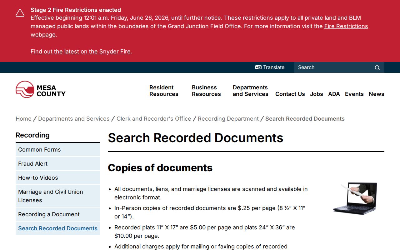 Mesa County Clerk of Court records recorded document search boundary