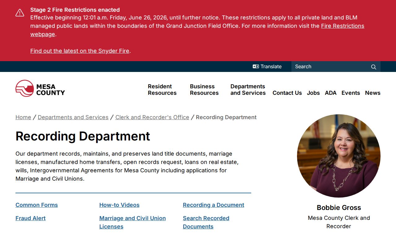 Mesa County Clerk of Court records recording department boundary