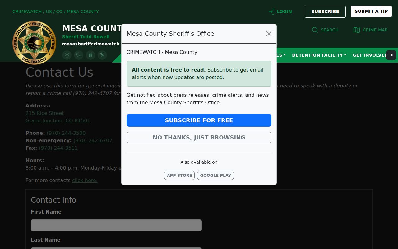 Mesa County arrest records sheriff contact information