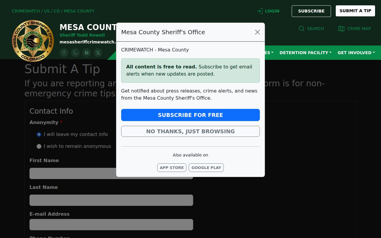 Mesa County arrest records sheriff non-emergency tip form