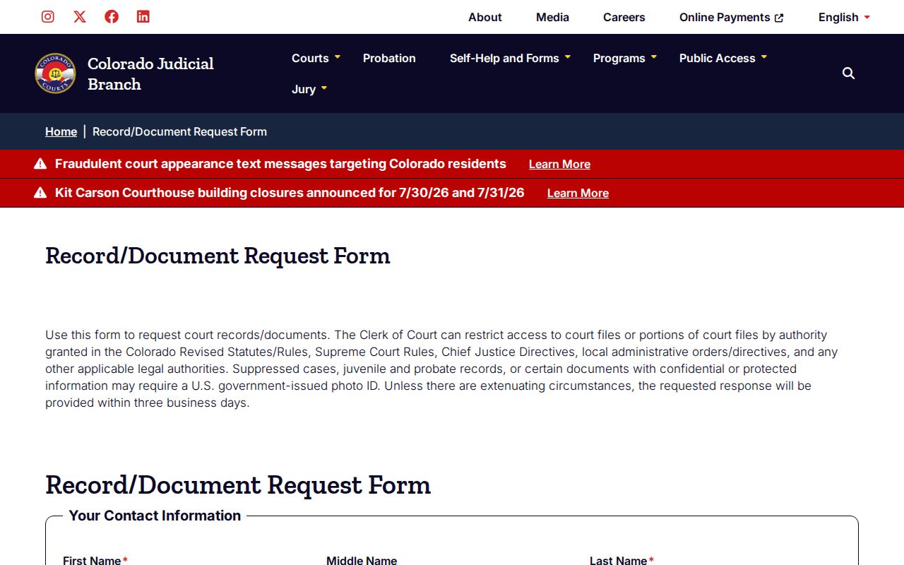 Mesa County court records document request form