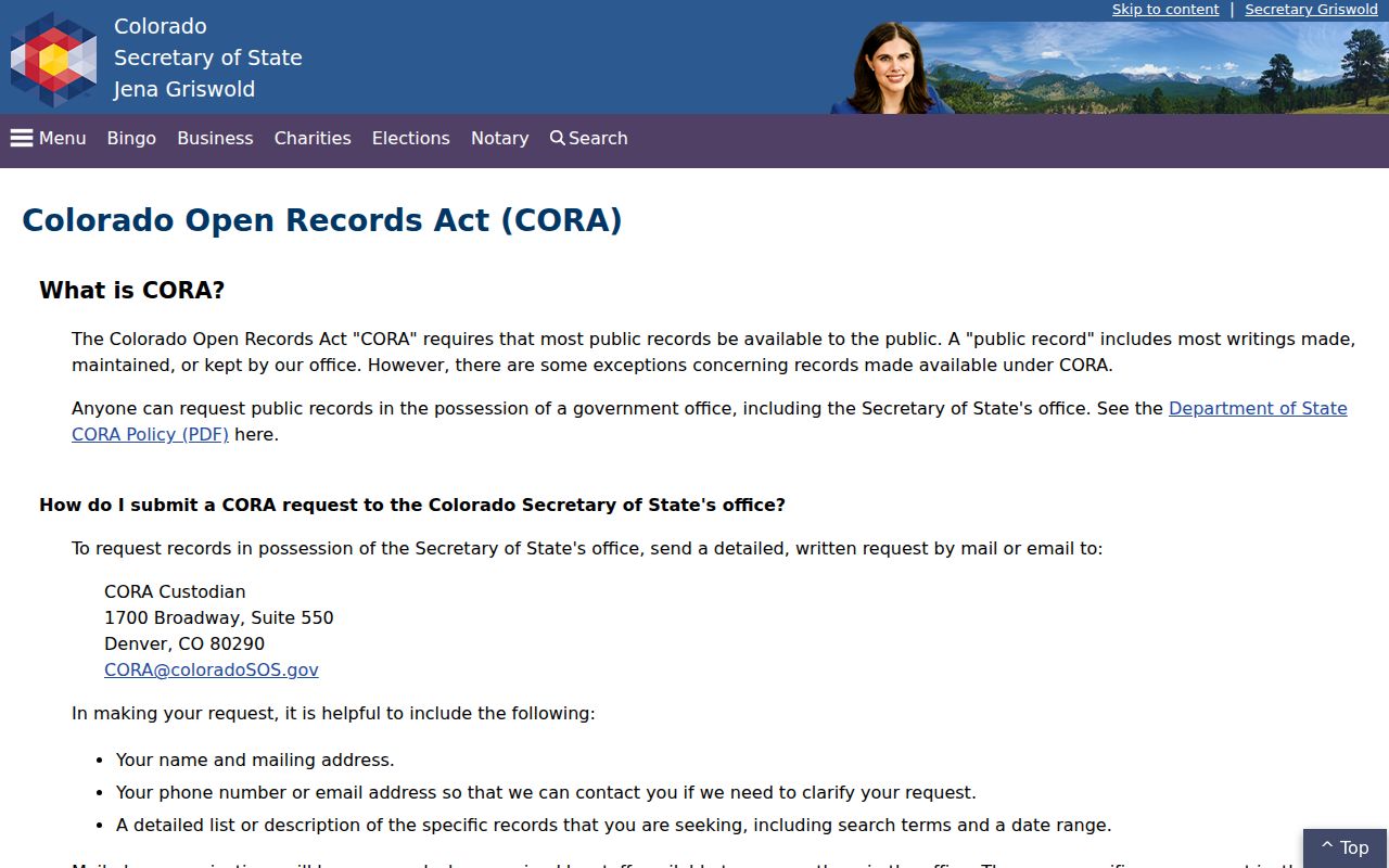 Mesa County court records Colorado Secretary of State CORA page