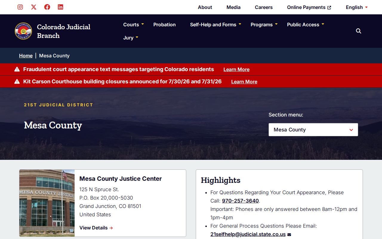Mesa County court records Colorado Judicial Branch Mesa County page