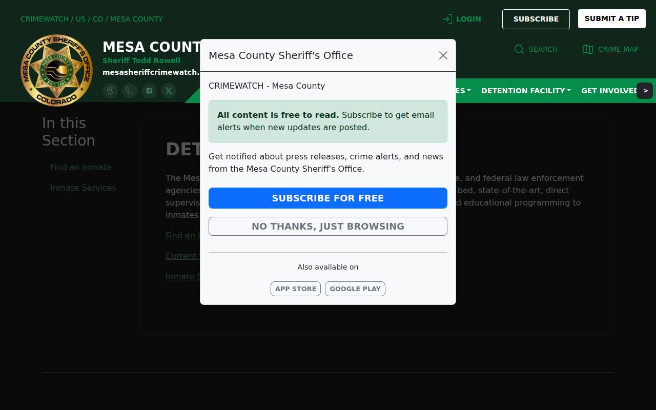 Mesa County inmate records detention facility page