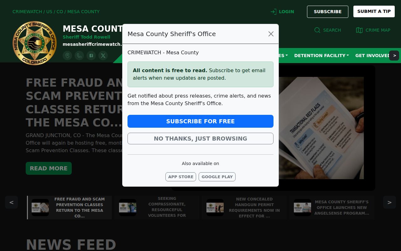 Mesa County warrant records CRIMEWATCH sheriff homepage