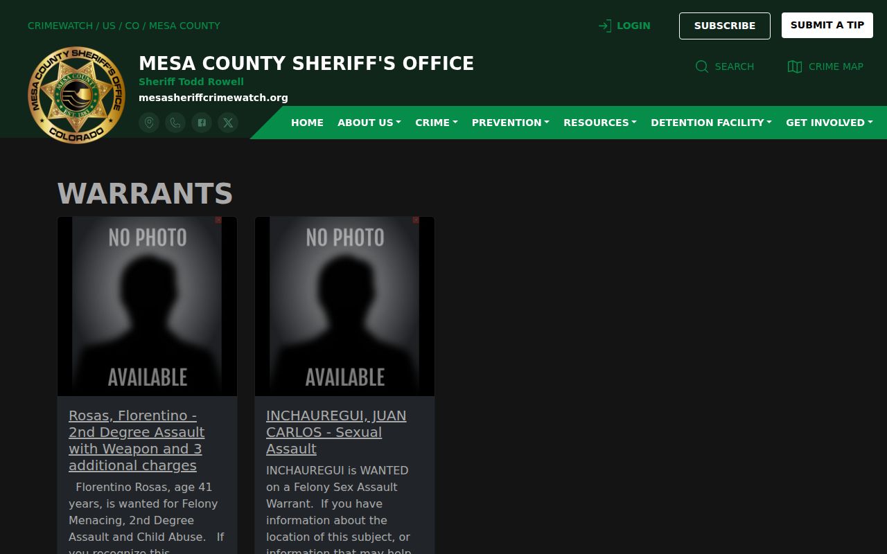 Mesa County warrant records CRIMEWATCH warrants list